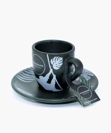 Tazas y platos espresso con diseño Orangutan Coffee.