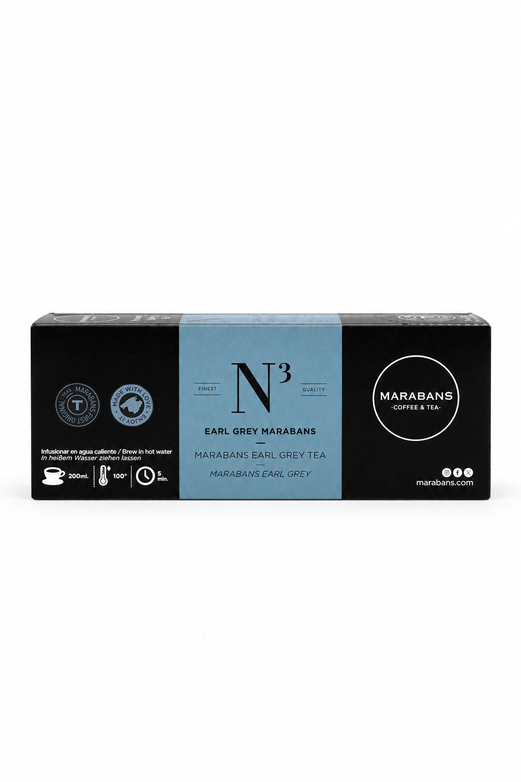 Té negro Earl Grey Marabans en bolsitas de filtro, caja
