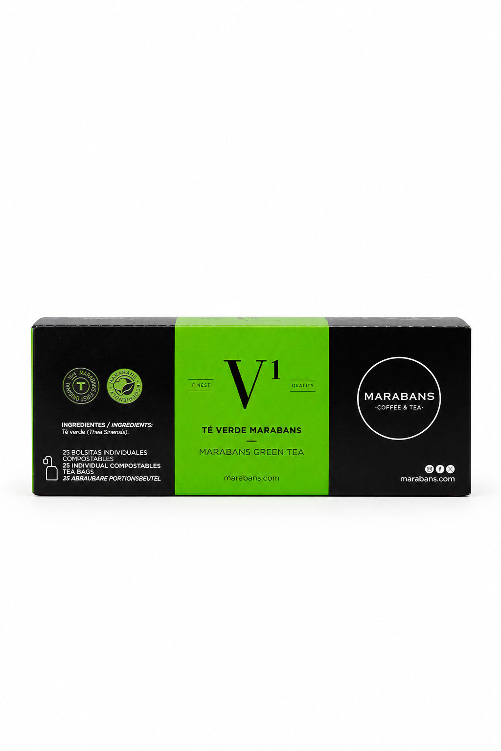 Té verde original Marabans en bolsitas de filtro, caja de 25